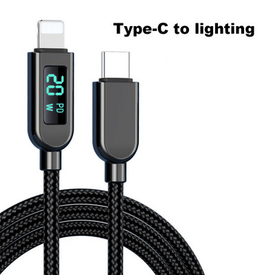 PD 100W skaitmeninio ekrano greito įkrovimo kabelis 5A USB C į USB C 20W Lightning laidas skirtas iPad MacBook Pro Air Samsung Galaxy iphone