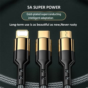 5A бързо зареждане 3 в 1 USB кабел Мулти бързо зарядно Micro USB Type C кабел за iPhone Samsung Xiaomi Huawei Oneplus Realme