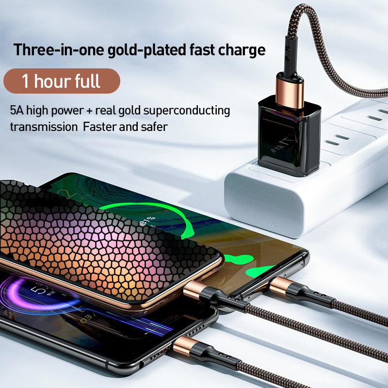5A Γρήγορη φόρτιση 3 σε 1 Καλώδιο USB Multi Quick Charger Καλώδιο Micro USB Type C για iPhone Samsung Xiaomi Huawei Oneplus Realme