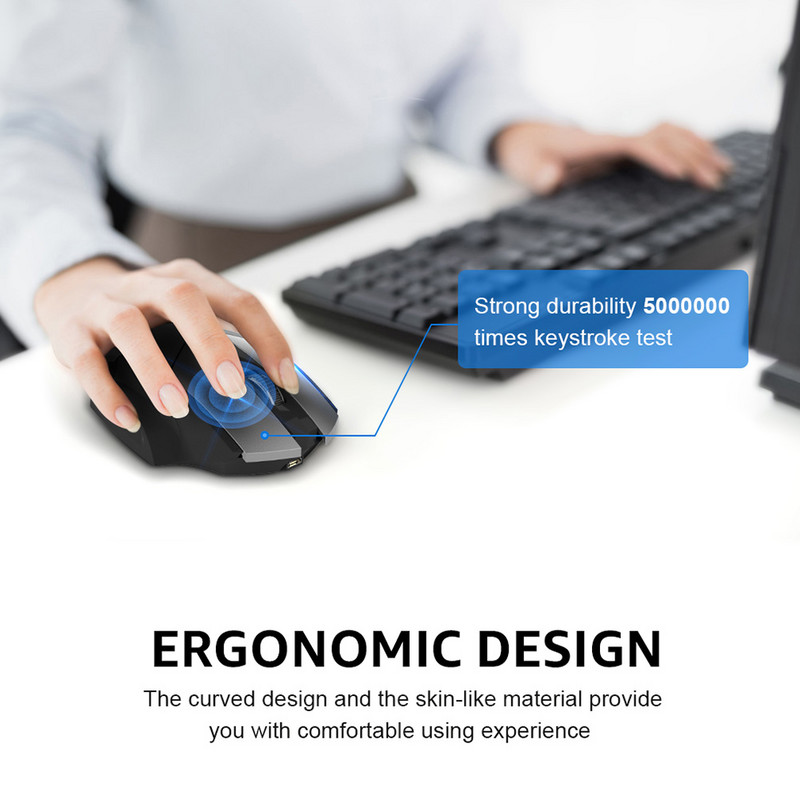 Bluetooth 2.4G USB tihi bežični miš s punjivim punjenjem, kućna igra, ergonomski bešumni miš za računalo, prijenosno računalo