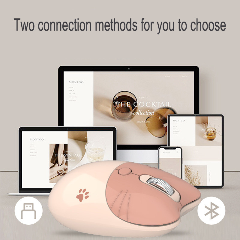 Divrežīmu pele 2,4 g bezvadu pele Bluetooth pele Jauka multfilmu pele Ergonomiska 3D biroja pele bērnu meitenei dāvanu datora planšetdatoram