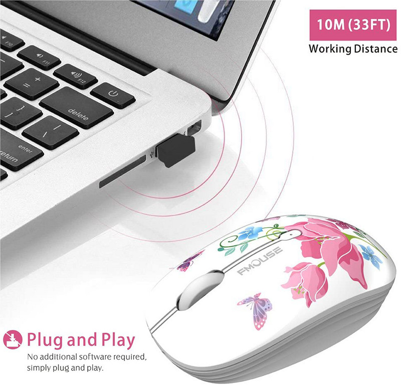 M101 Ergonomics Wireless Mouse 2.4G Cute Optical Cartoon Computer Silent Mouse with USB Receiver for Laptop Kid Girl Gift Macbook