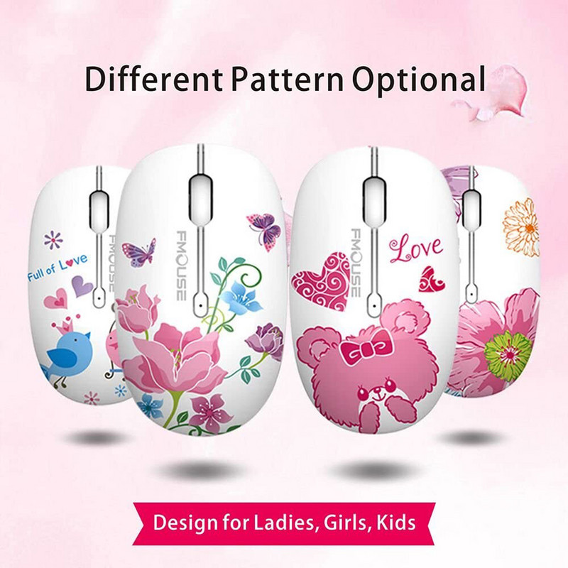 M101 Ergonomics Wireless Mouse 2.4G Cute Optical Cartoon Computer Silent Mouse with USB Receiver for Laptop Kid Girl Gift Macbook