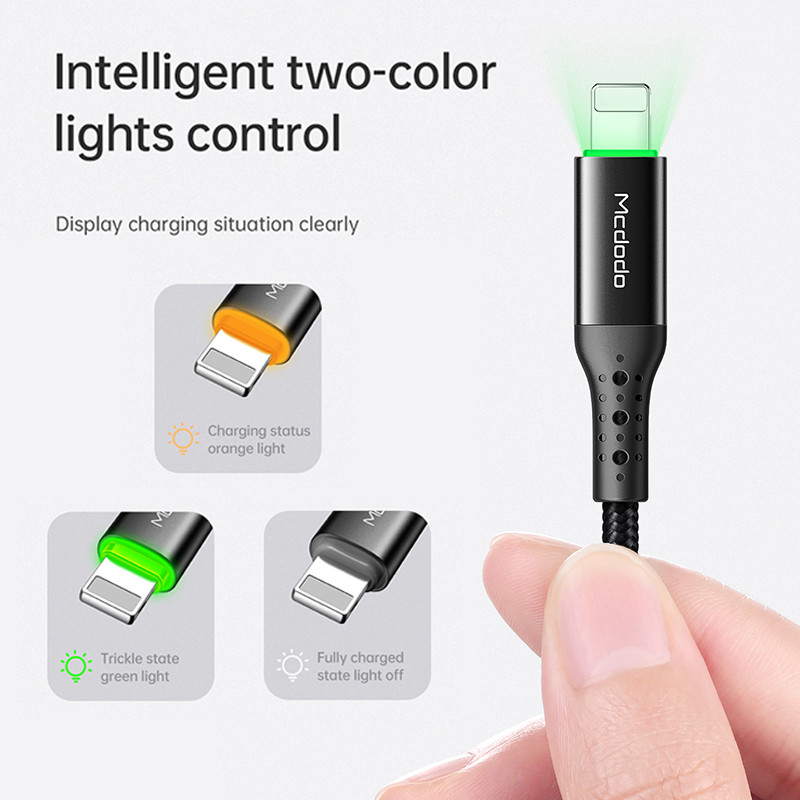 Mcdodo USB Smart Power Off kábel s rýchlym vypínaním pre iPhone 13 12 11 Pro Max XS XR 8 iPad iPod iOS telefón s automatickým odpojením nabíjačky dátový kábel