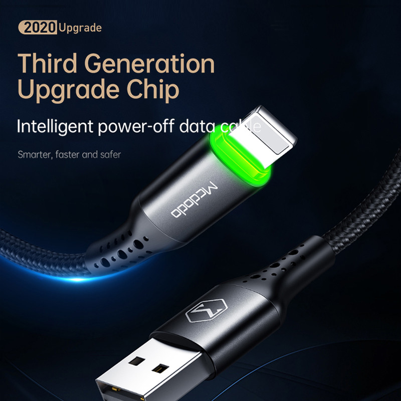 Mcdodo USB Smart Power Off kábel s rýchlym vypínaním pre iPhone 13 12 11 Pro Max XS XR 8 iPad iPod iOS telefón s automatickým odpojením nabíjačky dátový kábel