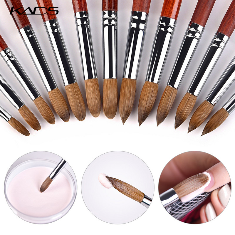 KADS akril körömkefe Crimped Kolinsky Sable UV Nail Art Gel hosszabbító ecset manikűr ecset lapos kerek piros fa körömkefe