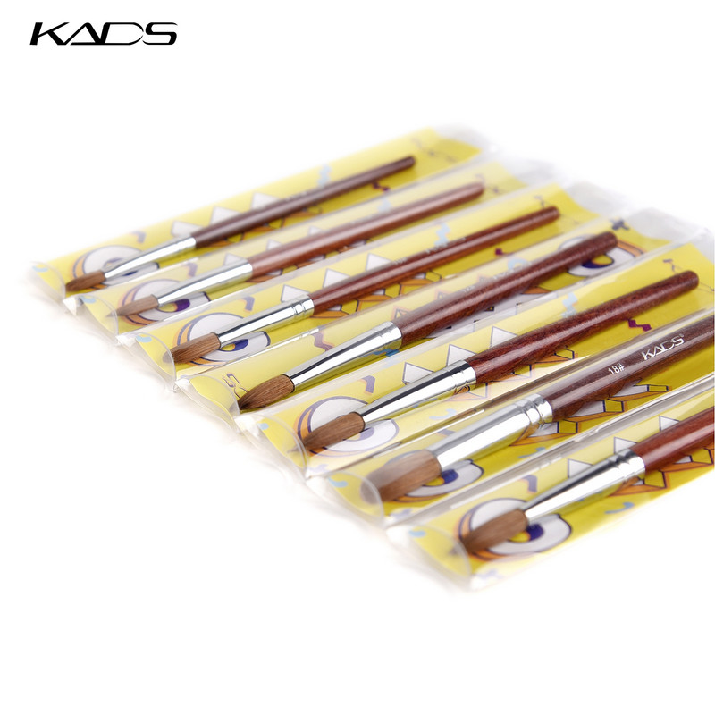 KADS akril körömkefe Crimped Kolinsky Sable UV Nail Art Gel hosszabbító ecset manikűr ecset lapos kerek piros fa körömkefe