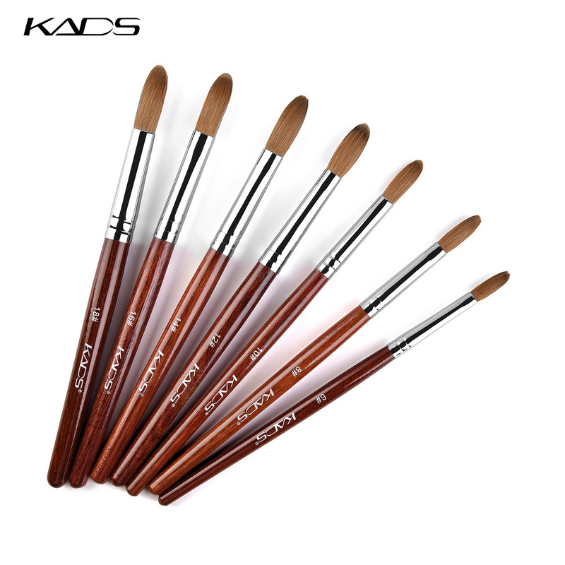 KADS akril körömkefe Crimped Kolinsky Sable UV Nail Art Gel hosszabbító ecset manikűr ecset lapos kerek piros fa körömkefe