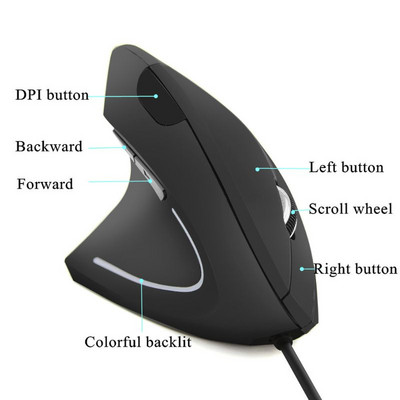 1 db vezetékes bal kézi függőleges egér Ergonomikus játék egér 800 1200 1600 DPI USB optikai csukló egészséges egér mause PC számítógéphez