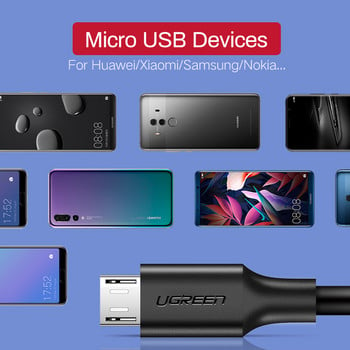 Ugreen Micro USB кабел 3A Кабел за бързо зареждане за Samsung S7 Xiaomi Redmi HTC LG Android Кабел за данни на мобилен телефон USB Кабел за зарядно устройство