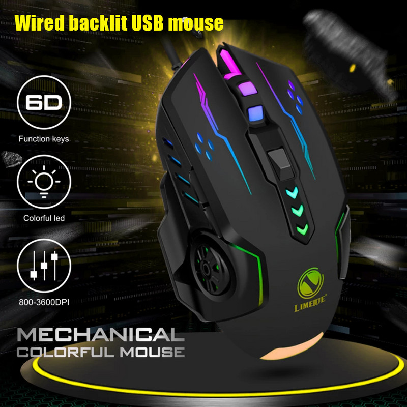 3600 dpi USB vezetékes játék egér 6 gombos háttérvilágítású e-sport egerek 6D színes LED fényben világító egér laptop PC számítógépes játékosokhoz