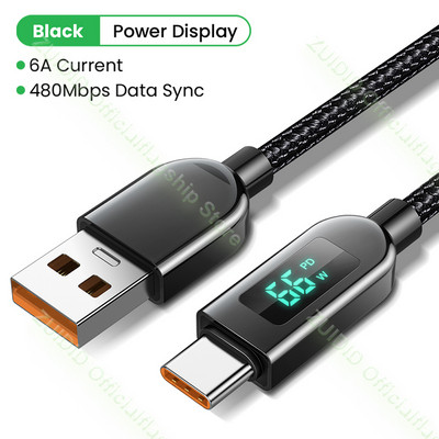 Toiteekraan 6A SuperCharge USB Type C kaabel Huawei P30 Pro 66W kiirlaadimisjuhtmega USB-C laadija andmejuhe Xiaomi Poco jaoks