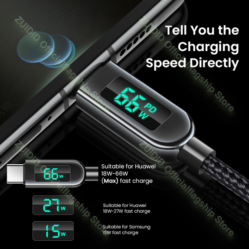 Toiteekraan 6A SuperCharge USB Type C kaabel Huawei P30 Pro 66W kiirlaadimisjuhtmega USB-C laadija andmejuhe Xiaomi Poco jaoks