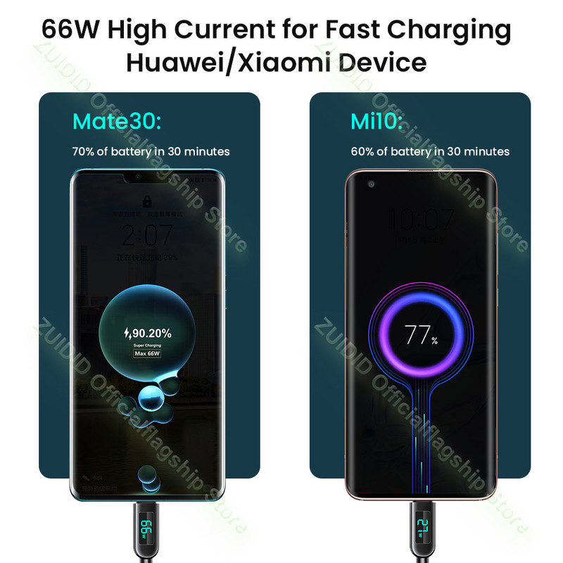 Toiteekraan 6A SuperCharge USB Type C kaabel Huawei P30 Pro 66W kiirlaadimisjuhtmega USB-C laadija andmejuhe Xiaomi Poco jaoks
