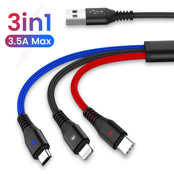 3в1 LED USB кабел за зареждане за iPhone 13 12 11 Pro 3в1 2в1 Micro USB Type C 8Pin кабел за зарядно устройство за Huawei Xiaomi POCO X3 M3