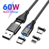 AUFU 6 az 1-ben 60 W-os PD gyorstöltő kábel USB C - C típusú mikromágneses adatkábel iPhone töltőkábel Macbook laptophoz