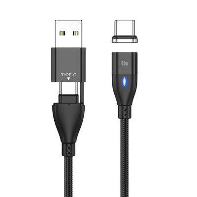 AUFU 6 az 1-ben 60 W-os PD gyorstöltő kábel USB C - C típusú mikromágneses adatkábel iPhone töltőkábel Macbook laptophoz
