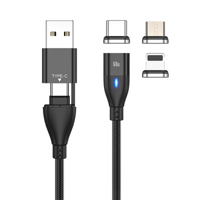 AUFU 6 az 1-ben 60 W-os PD gyorstöltő kábel USB C - C típusú mikromágneses adatkábel iPhone töltőkábel Macbook laptophoz