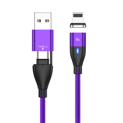 AUFU 6 az 1-ben 60 W-os PD gyorstöltő kábel USB C - C típusú mikromágneses adatkábel iPhone töltőkábel Macbook laptophoz