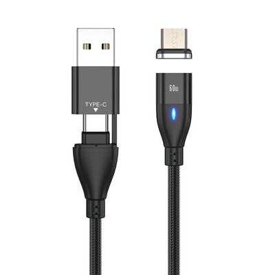 AUFU 6 az 1-ben 60 W-os PD gyorstöltő kábel USB C - C típusú mikromágneses adatkábel iPhone töltőkábel Macbook laptophoz