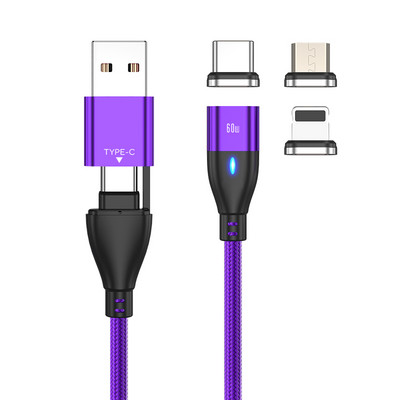 AUFU 6 az 1-ben 60 W-os PD gyorstöltő kábel USB C - C típusú mikromágneses adatkábel iPhone töltőkábel Macbook laptophoz