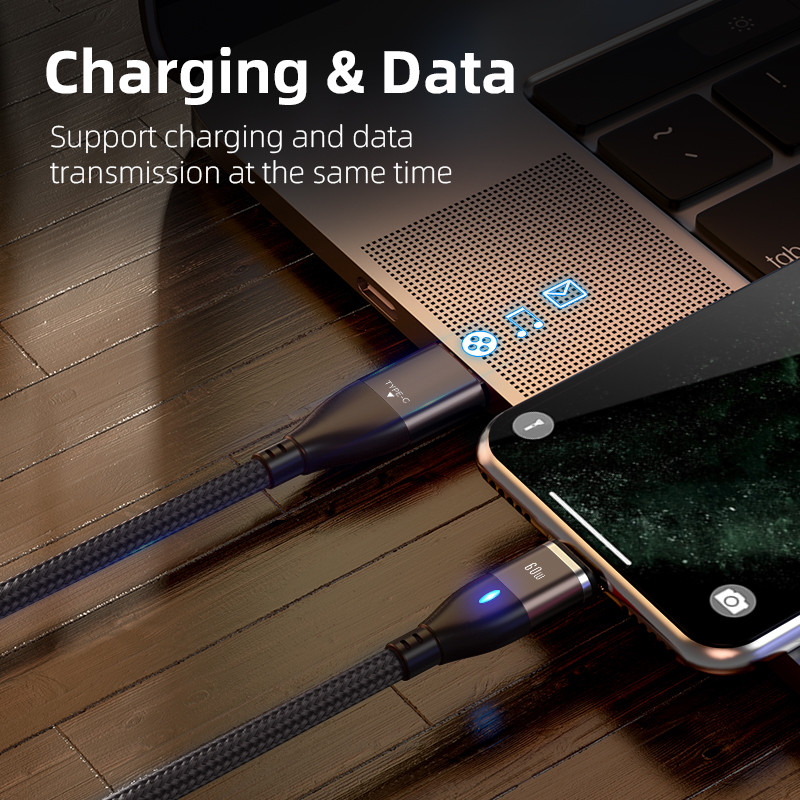 AUFU 6 az 1-ben 60 W-os PD gyorstöltő kábel USB C - C típusú mikromágneses adatkábel iPhone töltőkábel Macbook laptophoz