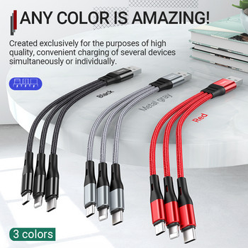 hoco 3 в 1 USB кабел къс 3 в 1 за Lightning Micro USB Type C кабел за iPhone Samsung Xiaomi USB C кабел за зарядно устройство Бързо зареждане