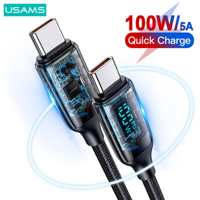 USAMS U78 PD 100W цифров дисплей Кабел за данни за бързо зареждане за Macbook iPad Air Pro Type C Кабел за Huawei Xiaomi Samsung OPPO