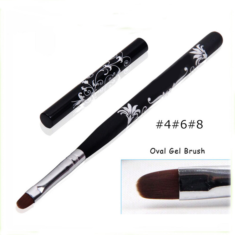 BQAN nagų šepetėlis Nagų dailė UV gelio lako dažymo šepetėlis, dydis 4#6#8#10# Ovali nailono galvutė juoda medinė rankena, manikiūro "pasidaryk pats" įrankis