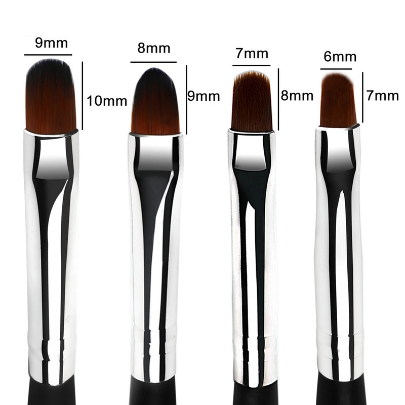 BQAN nagų šepetėlis Nagų dailė UV gelio lako dažymo šepetėlis, dydis 4#6#8#10# Ovali nailono galvutė juoda medinė rankena, manikiūro "pasidaryk pats" įrankis