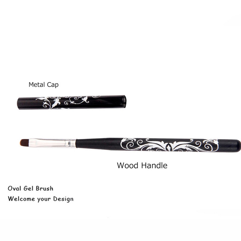 BQAN nagų šepetėlis Nagų dailė UV gelio lako dažymo šepetėlis, dydis 4#6#8#10# Ovali nailono galvutė juoda medinė rankena, manikiūro "pasidaryk pats" įrankis