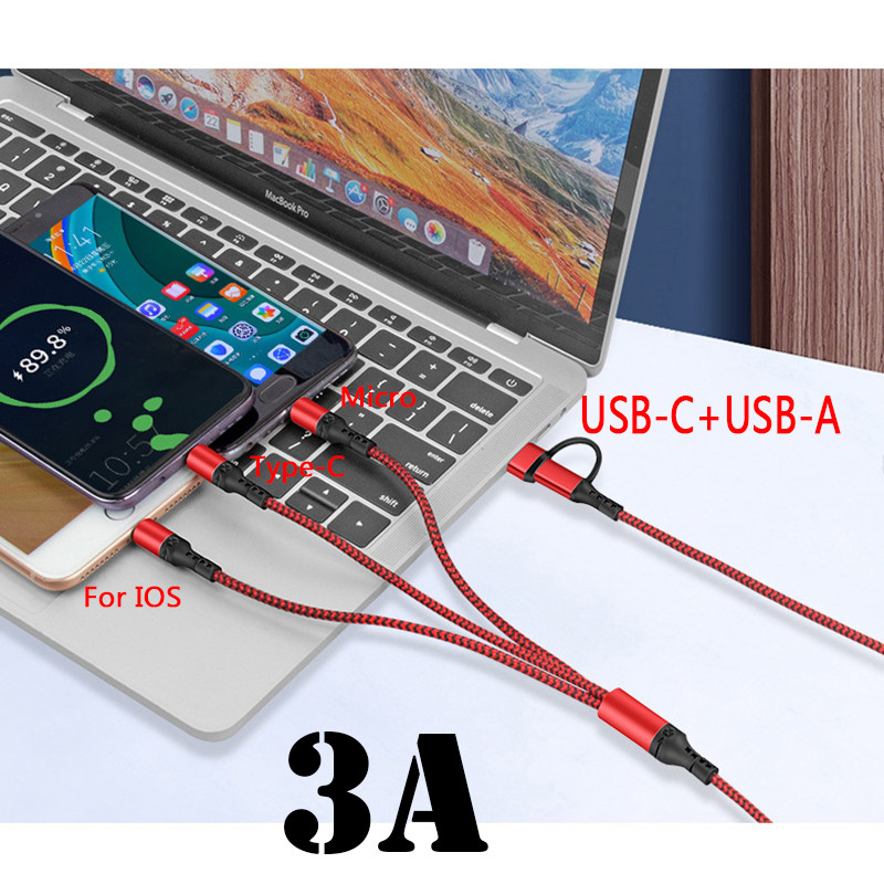 5 IN 1 PD Cable 1,2M 3A USB/Type-C Port Charging to for IOS/Micro/Type-C Charging phone Charging Multi-function Universal