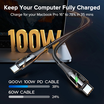 QOOVI 3M 100W USB C към USB Type C кабел за лаптоп Macbook PD USB-C зарядно бързо зареждане за Xiaomi Huawei Samsung кабел за зареждане