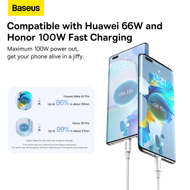 „Baseus PD100W“ USB prie C tipo kabelio 6A greito įkrovimo išmaniojo telefono duomenų laidas, skirtas „Huawei Honor Xiaomi Wire QC3.0“ C tipo USB įkrovikliui