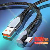 Greito įkrovimo USB tipo C laidas 6A 66W, skirtas Huawei P50 Pro 5A USB C duomenų įkrovikliui 90 laipsnių USB laidas, skirtas Xiaomi Redmi Samsung 2/3m
