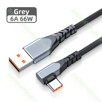 Greito įkrovimo USB tipo C laidas 6A 66W, skirtas Huawei P50 Pro 5A USB C duomenų įkrovikliui 90 laipsnių USB laidas, skirtas Xiaomi Redmi Samsung 2/3m