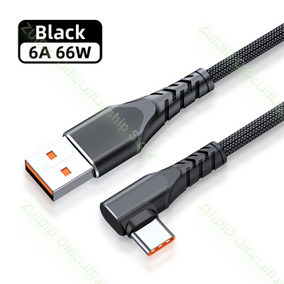 Greito įkrovimo USB tipo C laidas 6A 66W, skirtas Huawei P50 Pro 5A USB C duomenų įkrovikliui 90 laipsnių USB laidas, skirtas Xiaomi Redmi Samsung 2/3m