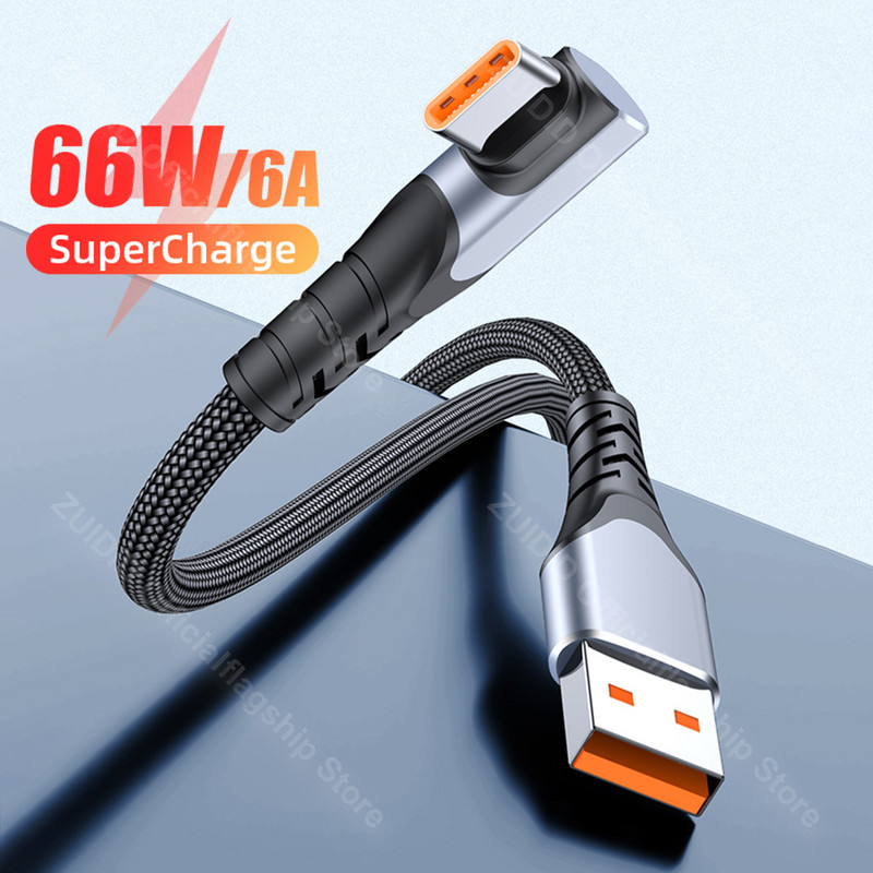 Greito įkrovimo USB tipo C laidas 6A 66W, skirtas Huawei P50 Pro 5A USB C duomenų įkrovikliui 90 laipsnių USB laidas, skirtas Xiaomi Redmi Samsung 2/3m