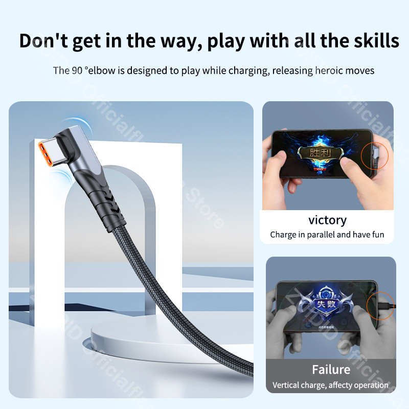Greito įkrovimo USB tipo C laidas 6A 66W, skirtas Huawei P50 Pro 5A USB C duomenų įkrovikliui 90 laipsnių USB laidas, skirtas Xiaomi Redmi Samsung 2/3m