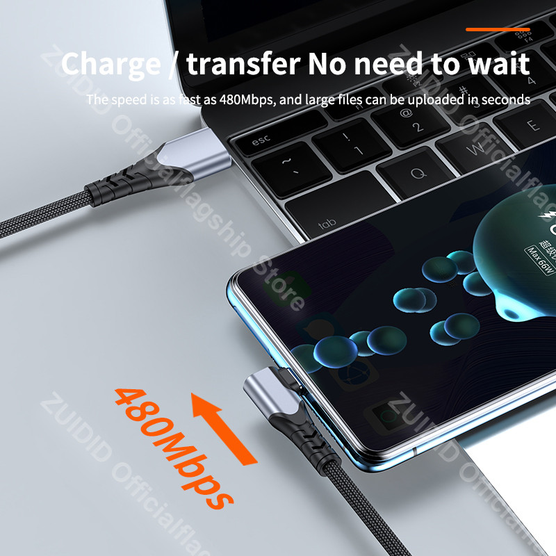 Greito įkrovimo USB tipo C laidas 6A 66W, skirtas Huawei P50 Pro 5A USB C duomenų įkrovikliui 90 laipsnių USB laidas, skirtas Xiaomi Redmi Samsung 2/3m