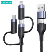 USAMS 60W 3 σε 1 Καλώδιο USB Τύπος C Καλώδιο 1,2 m Καλώδιο γρήγορης φόρτισης για iPhone 13 12 11 Pro Max Huawei Xiaomi Charger Micro Data Cable