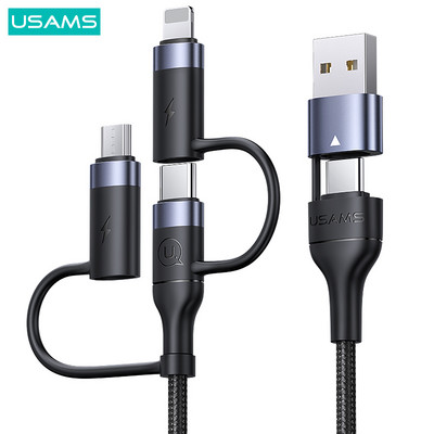 USAMS 60W 3 в 1 USB кабел тип C Cabl 1.2m кабел за бързо зареждане за iPhone 13 12 11 Pro Max Huawei Xiaomi зарядно микро кабел за данни