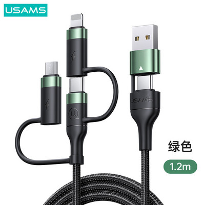 USAMS 60W 3 σε 1 Καλώδιο USB Τύπος C Καλώδιο 1,2 m Καλώδιο γρήγορης φόρτισης για iPhone 13 12 11 Pro Max Huawei Xiaomi Charger Micro Data Cable