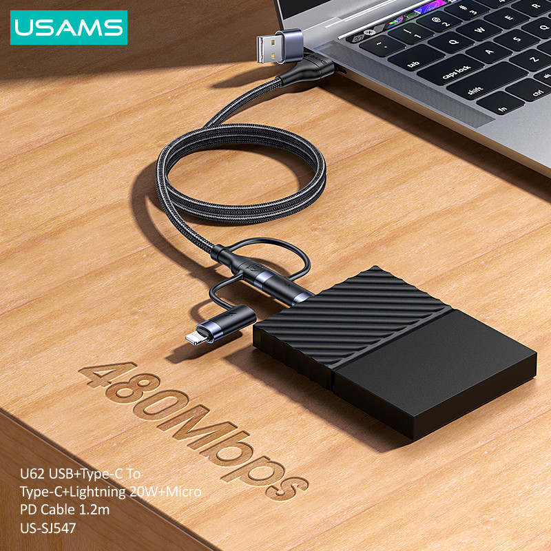 USAMS 60W 3 σε 1 Καλώδιο USB Τύπος C Καλώδιο 1,2 m Καλώδιο γρήγορης φόρτισης για iPhone 13 12 11 Pro Max Huawei Xiaomi Charger Micro Data Cable