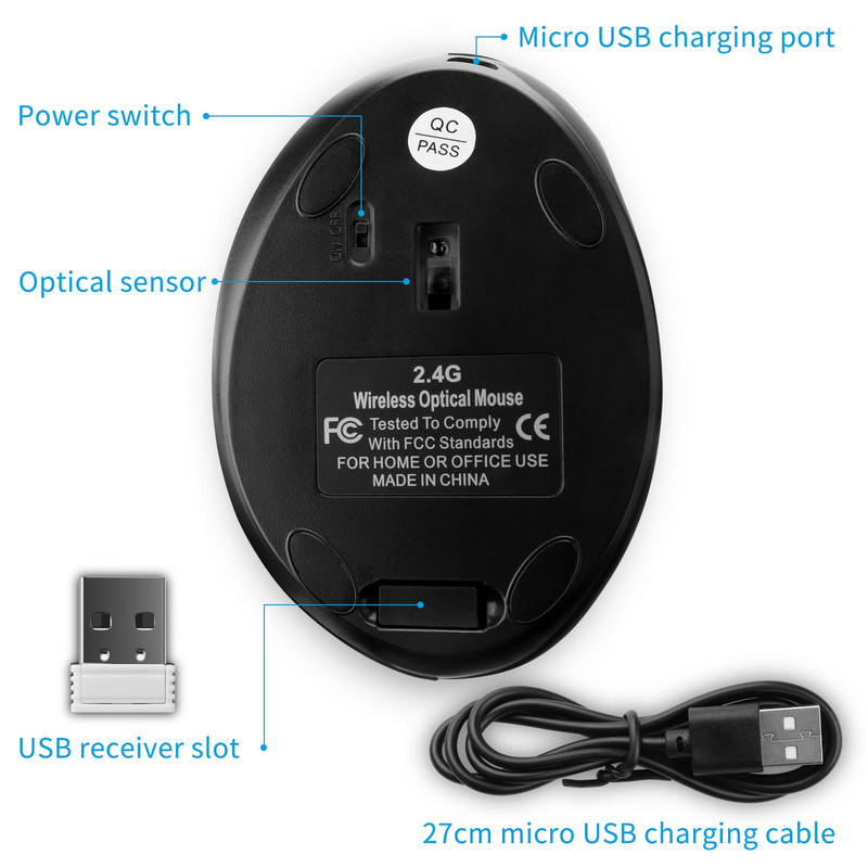 CHYI ergonoomiline vertikaalhiir 2,4G juhtmevaba USB-taaslaetav 1600DPI mängurihiired 6D minimänguhiir arvuti sülearvutile