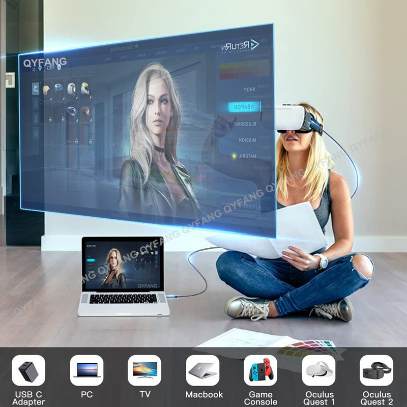 USB A σε USB C 10Gbps 5m Καλώδιο 3A USB3.2 Gen1 Fast Charge for Oculus Quest 1/2 Link VR Headset Transfer Data Accessorie USB-A VR