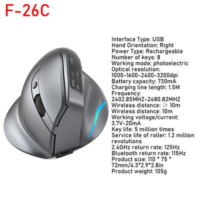 ZELOTES F-26C Ergonomiška vertikali pelė 2.4G belaidė kompiuterinė žaidimų pelė USB optinė pelė 3200DPI Gamer Mause skirta nešiojamam kompiuteriui