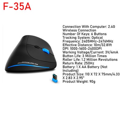 ZELOTES F-26C Ergonomiška vertikali pelė 2.4G belaidė kompiuterinė žaidimų pelė USB optinė pelė 3200DPI Gamer Mause skirta nešiojamam kompiuteriui
