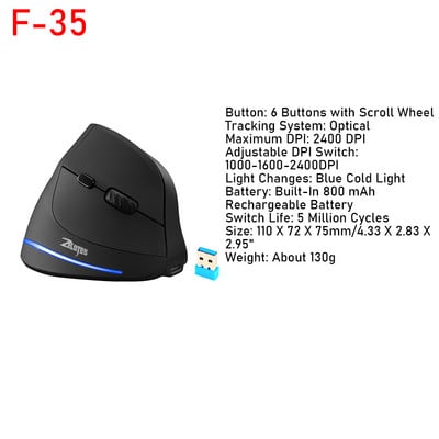 ZELOTES F-26C Ergonomiška vertikali pelė 2.4G belaidė kompiuterinė žaidimų pelė USB optinė pelė 3200DPI Gamer Mause skirta nešiojamam kompiuteriui