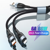 Καλώδιο USB 2 σε 1 6A66W Καλώδιο τύπου C για Huawei Samsung S20 Καλώδιο Super Charge Xiaomi για iPhone 14 13 12 X Pro Max Καλώδιο φόρτισης